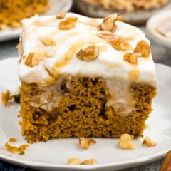 slice of pumpkin pudding poke cake
