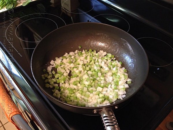 Chopped onion and celery in a large skillet.