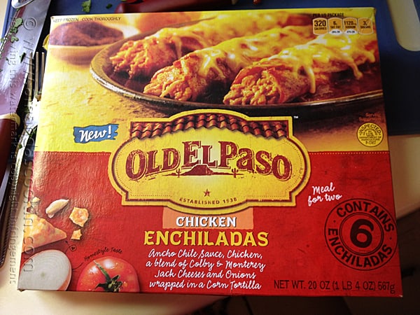 A close up photo of a package of Old El Paso chicken enchiladas. 