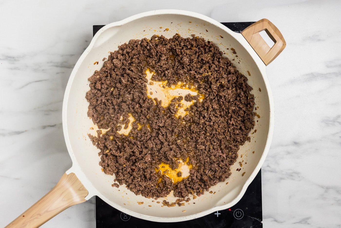 ground beef in skillet