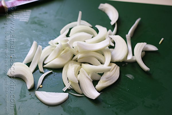 A close up photo of chopped onion.