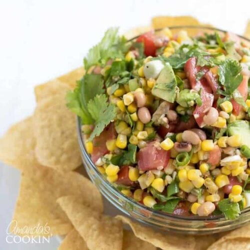 A bowl filled with cowboy caviar