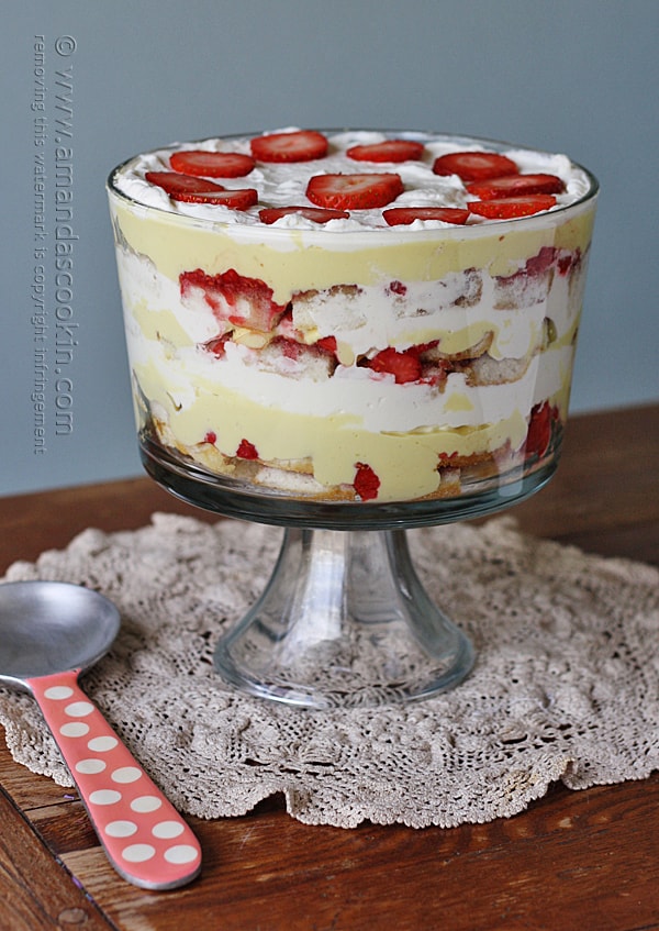 A trifle sitting on top of a wooden table