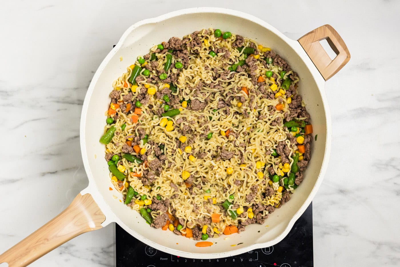 Ramen Noodle & Beef Casserole ingredients cooking