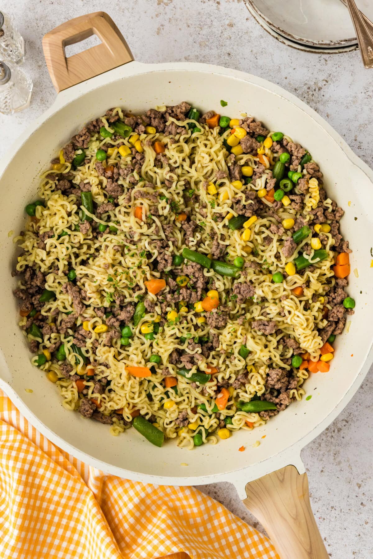 Ramen Noodle & Beef in a Skillet