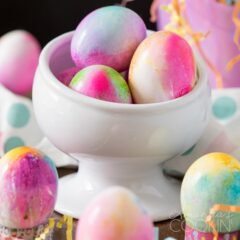 A bowl of dyed easter eggs