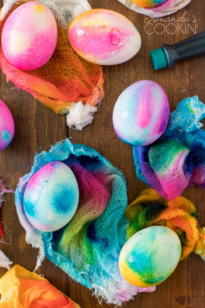 eggs that have been dyed in cheesecloth