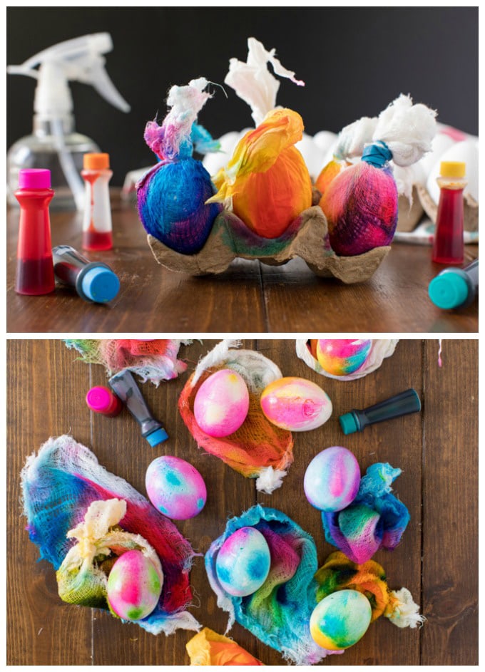 wrapped eggs with food coloring on them