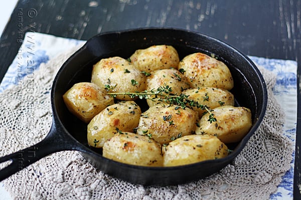 Roast potatoes in a cast iron skillet.