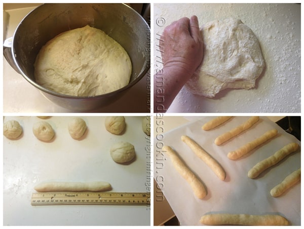 Photos of the steps to make Olive Garden\'s breadsticks.