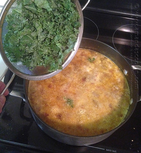 adding kale to soup