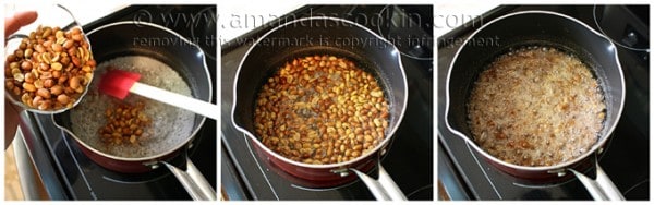 Peanut brittle step 2 adding peanuts