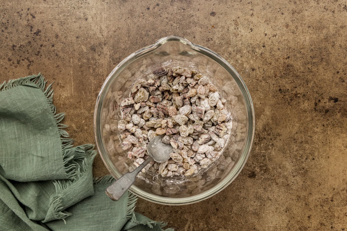 raisins tossed with flour mixture