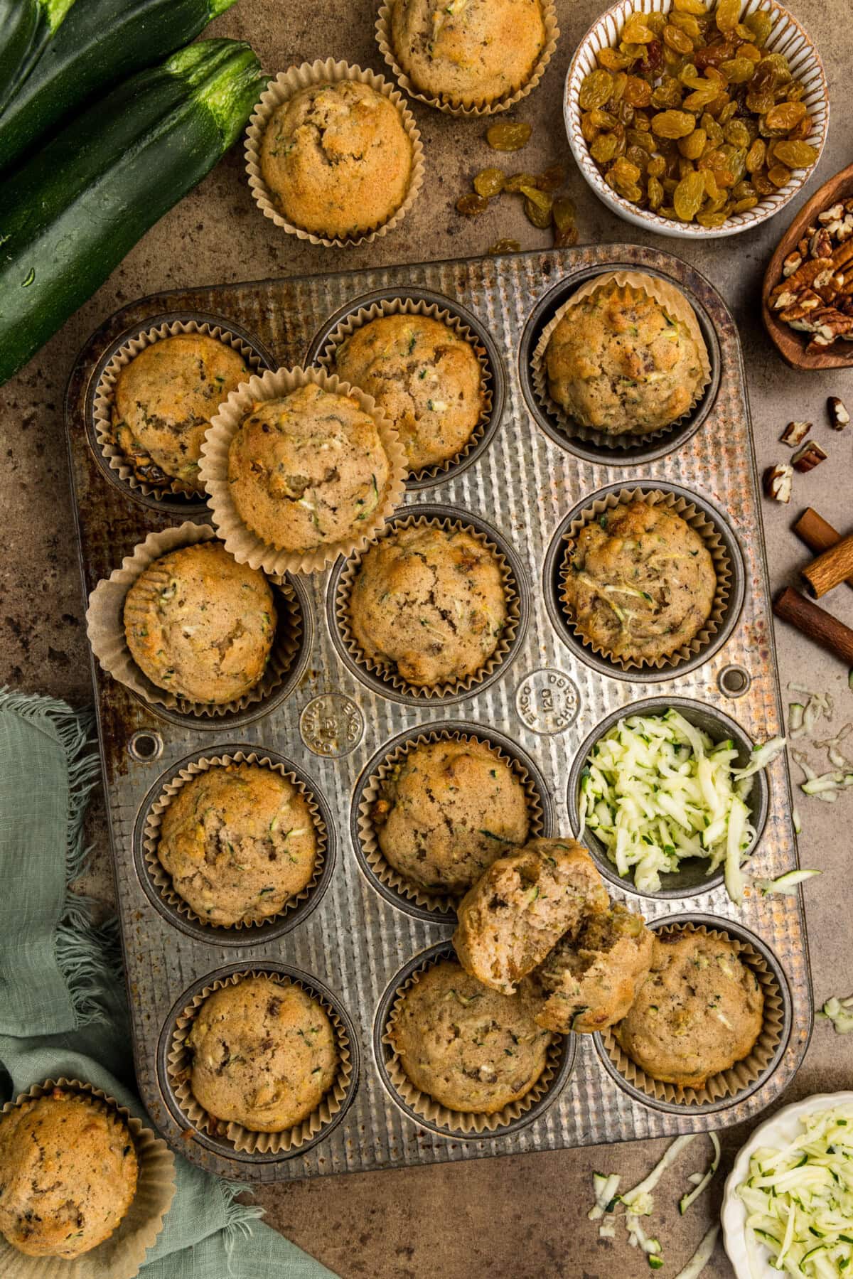 Vanilla Zucchini Muffins in a muffin tin