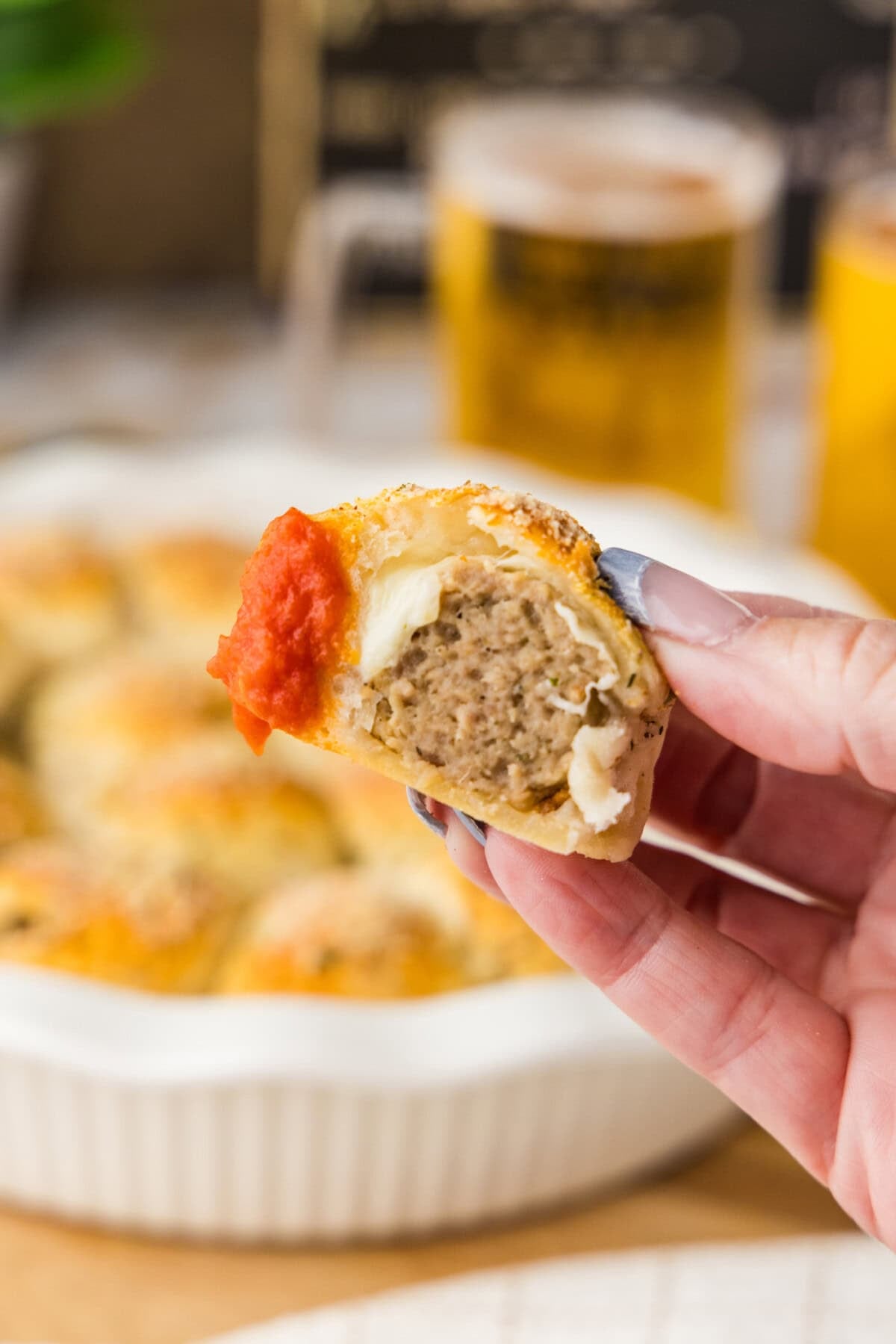 meatball stuffed biscuit cut in half