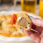 meatball stuffed biscuit cut in half
