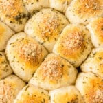 close up of baked meatball stuffed biscuits