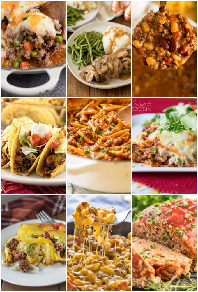 A bunch of different types of food, with Ground beef