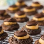 buckeye brownie cookies on a wire cooling rack