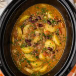 crockpot full of Slow Cooker Cowboy Casserole