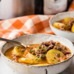 side view of a bowl of Slow Cooker Cowboy Casserole