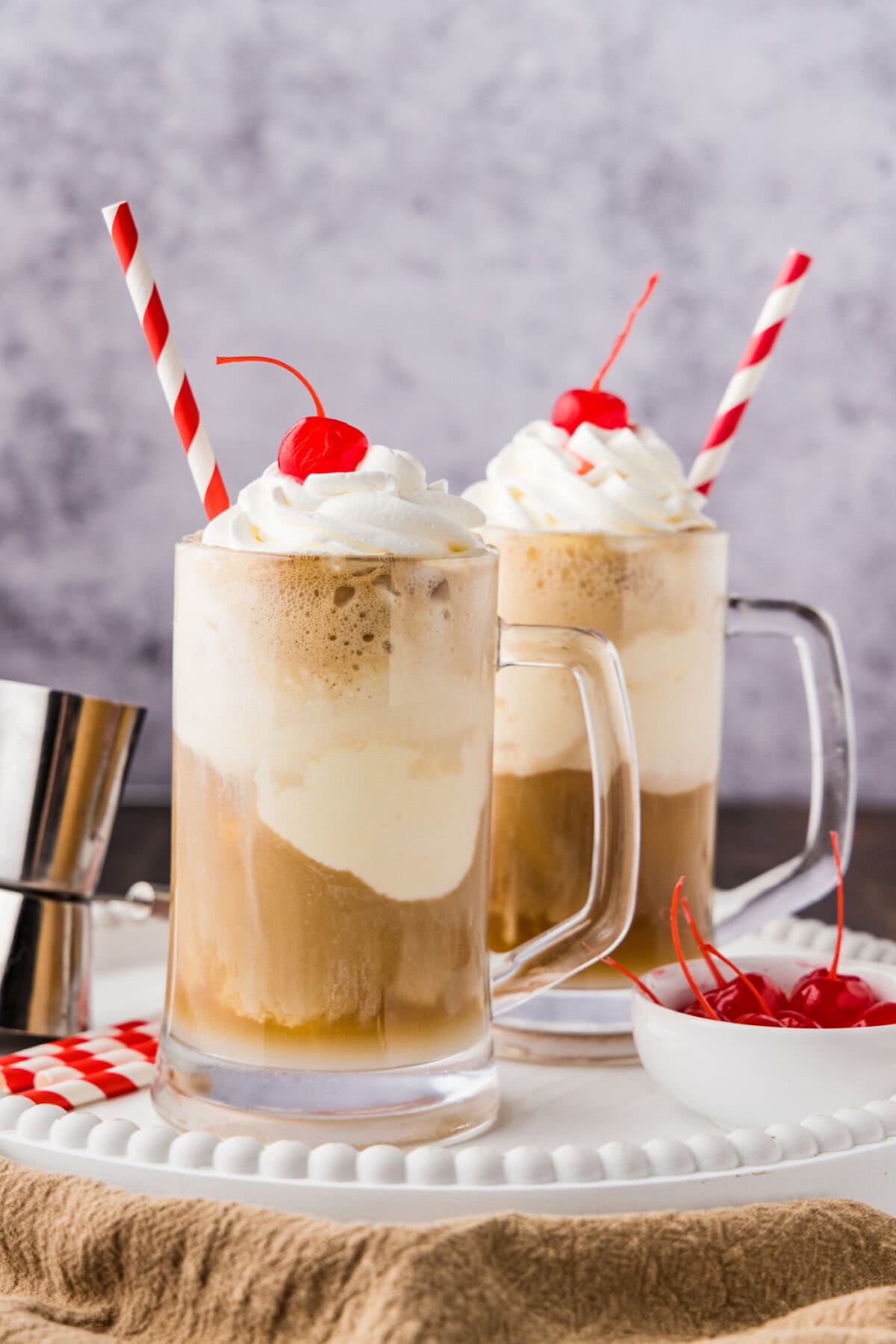 2 Root Beer Float Cocktails on a tray