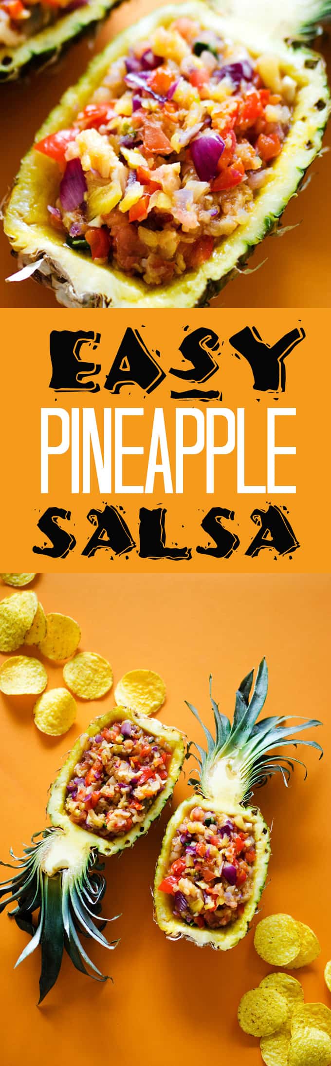 Overhead photos of easy pineapple salsa.