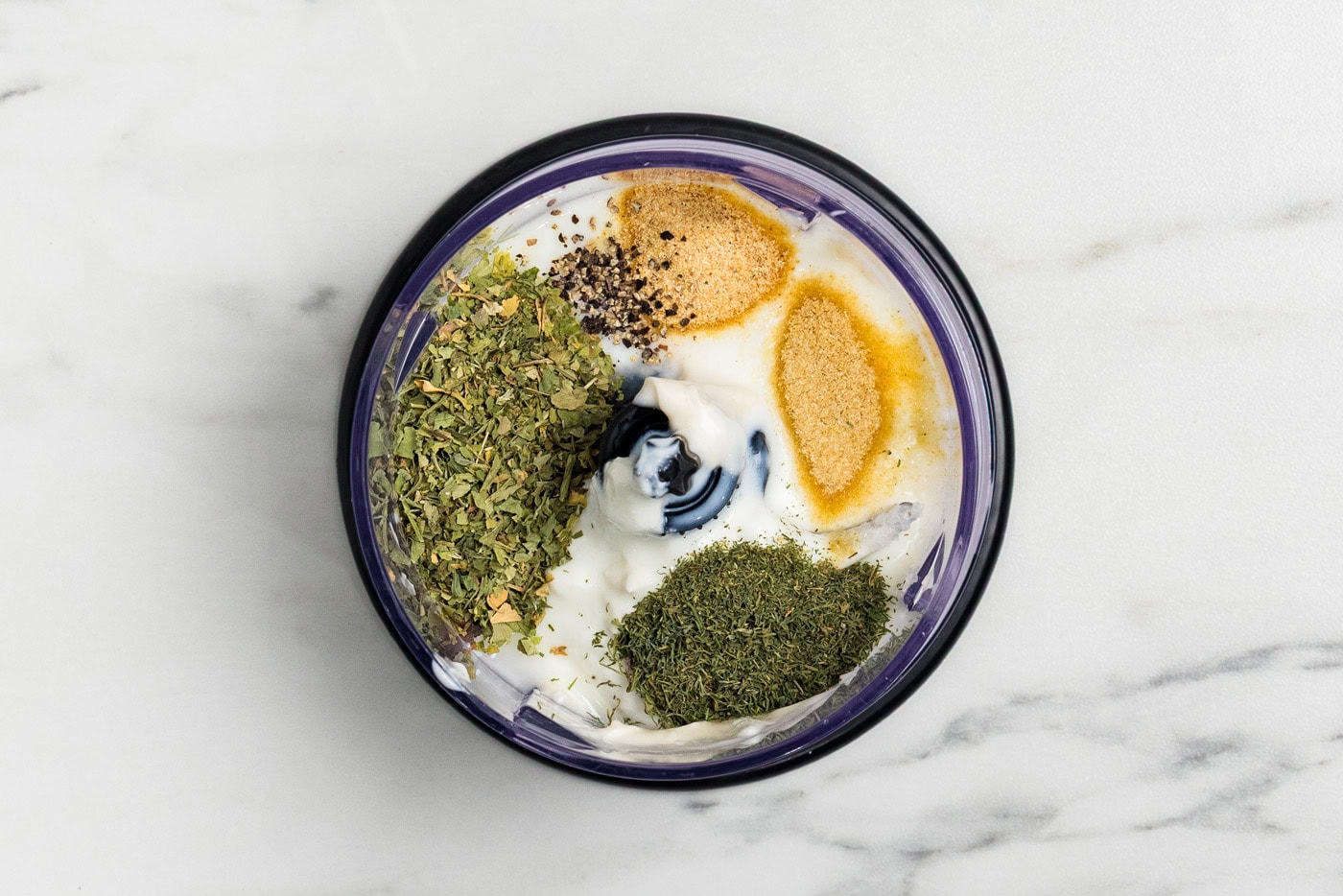 ingredients for Homemade Buttermilk Ranch Dressing in blender