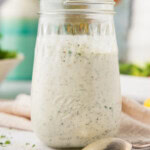 close up of a jar of Homemade Buttermilk Ranch Dressing