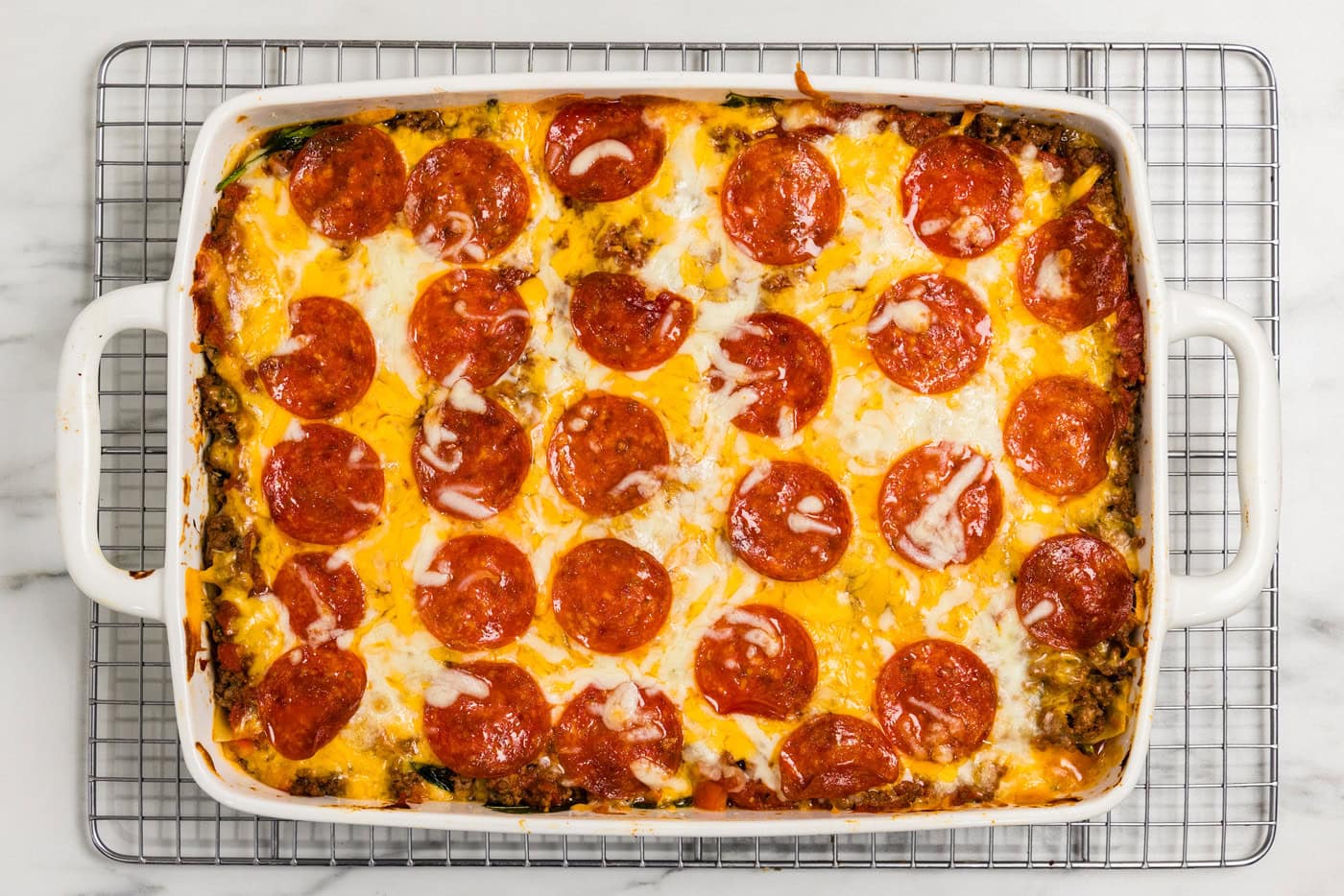 pizza lasagna out of the oven