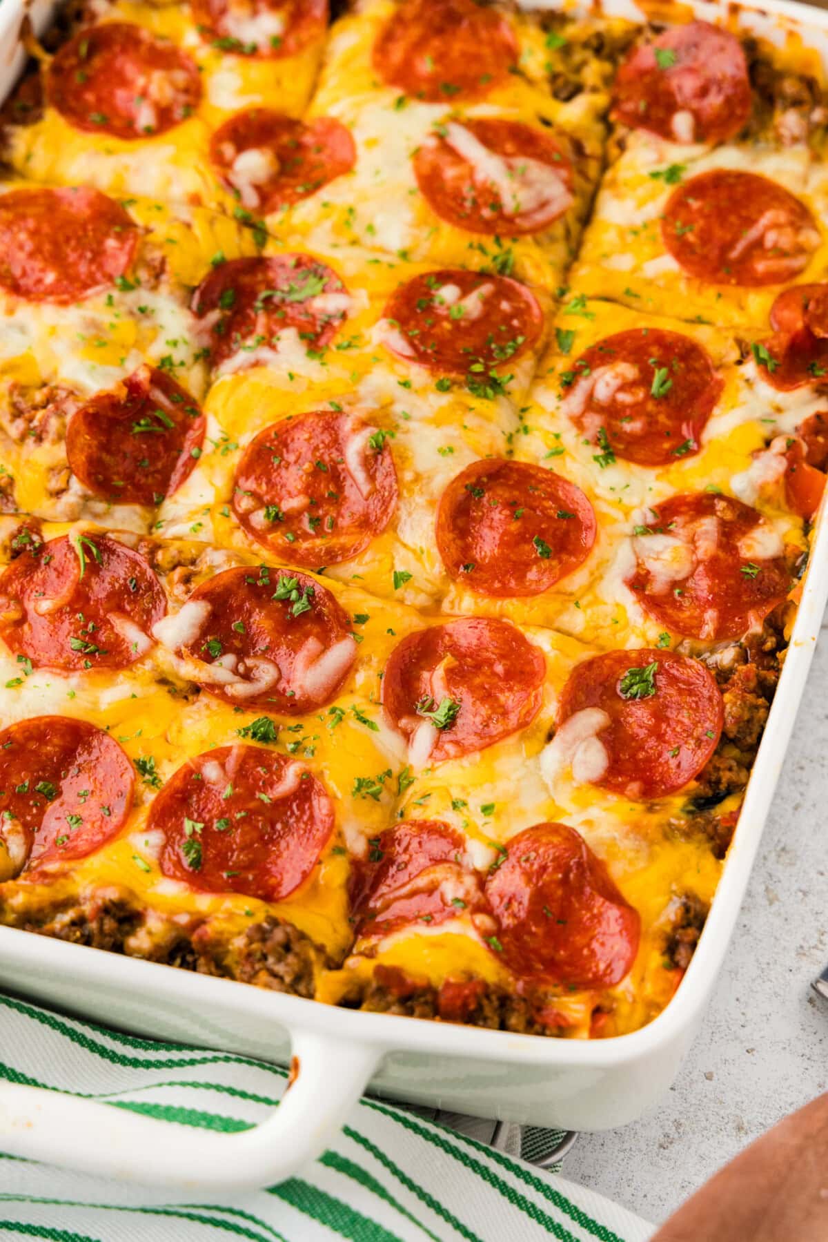 sliced pizza lasagna in pan