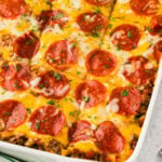 sliced pizza lasagna in pan
