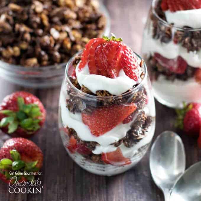 Strawberry Yogurt Parfait with Homemade Ice Cream, ice cream, yogurt