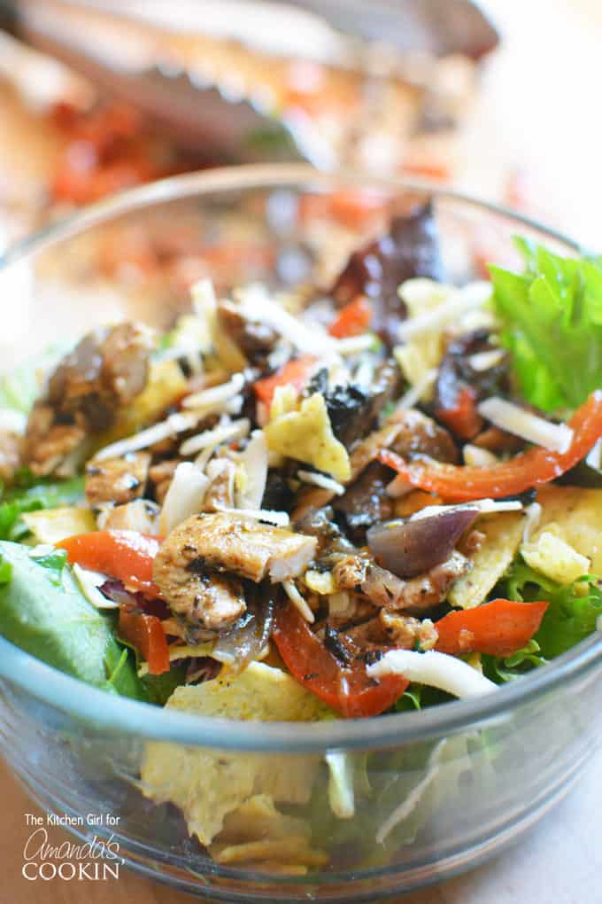 Chicken Fajita Salad mixed in a bowl