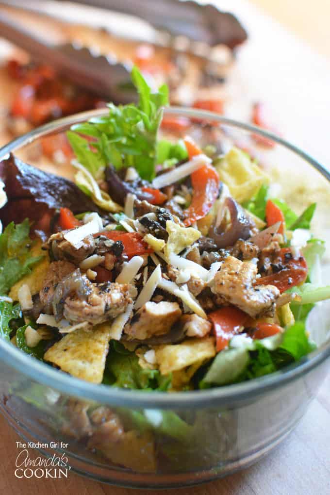 Chicken Fajita Salad mixed in a bowl