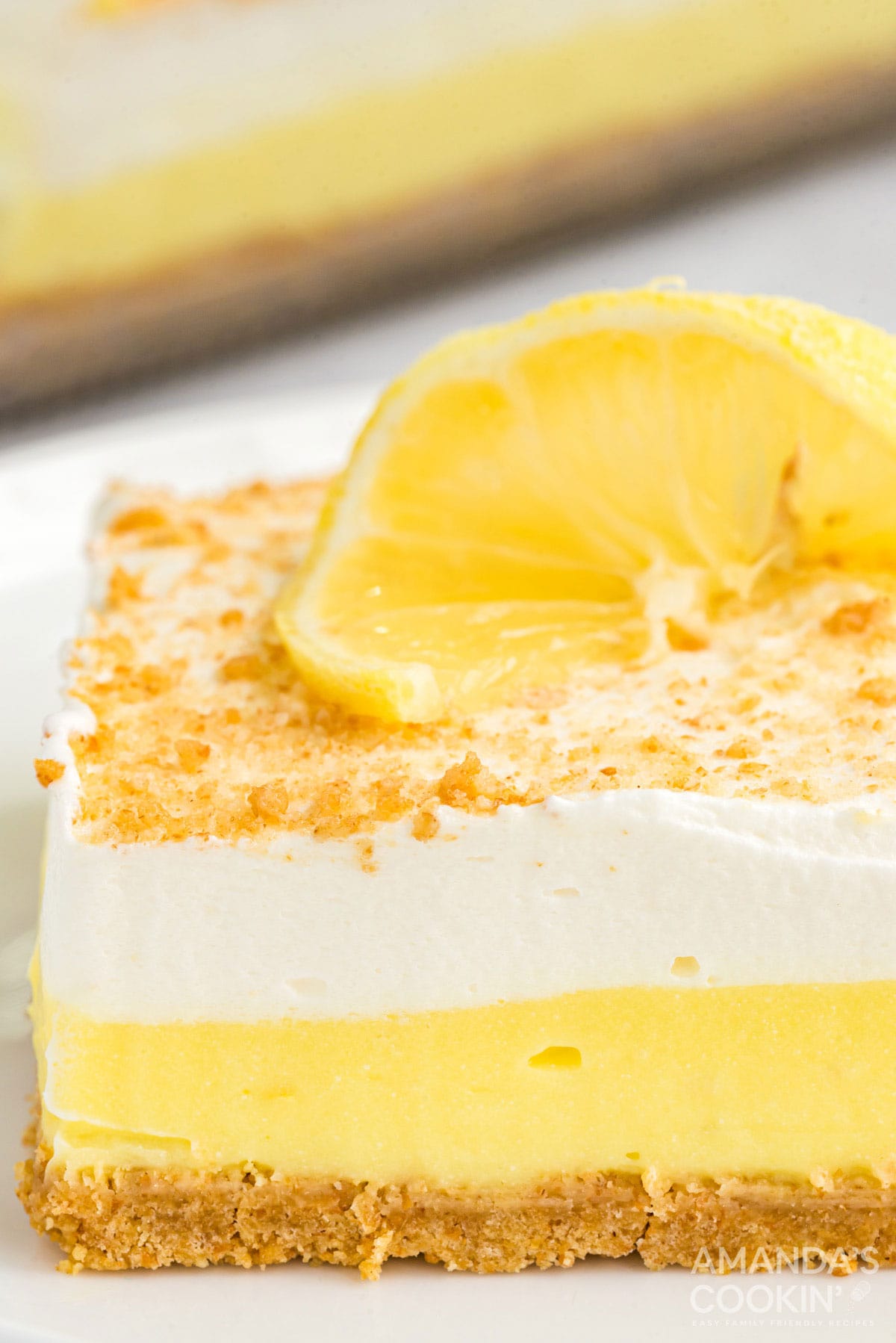 close up of lemon layered dessert