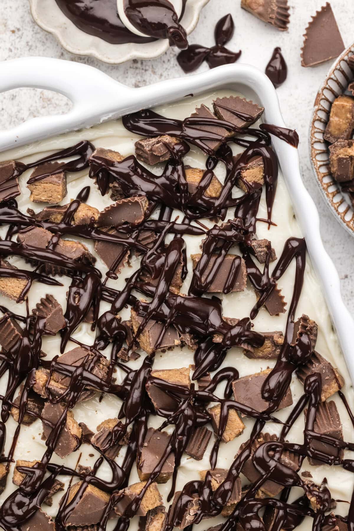 dish of  Peanut Butter Oreo No Bake Cheesecake 