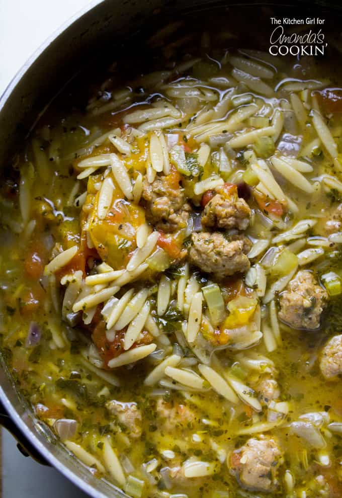 Italian Sausage Tomato Orzo Soup: variation of Italian Wedding Soup!