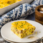 slice of Turkey Hash Brown Breakfast Casserole on plate