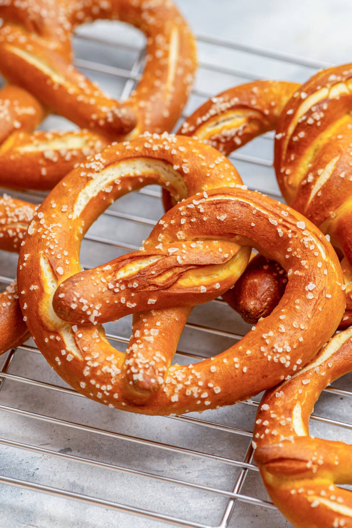 homemade german pretzels piled on top of each other