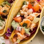 close up of Salmon Taco on plate