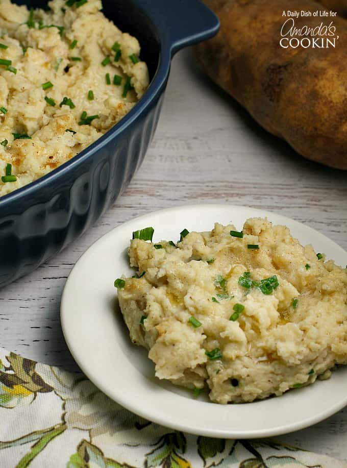 A plate of brown butter mashed potatoes.