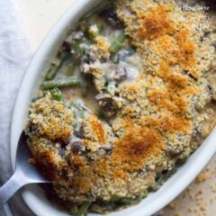 An overhead of green bean casserole.