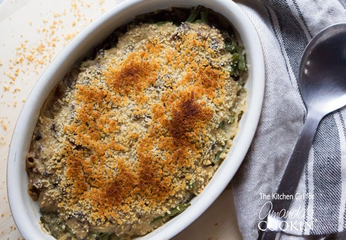 An overhead of green bean casserole.