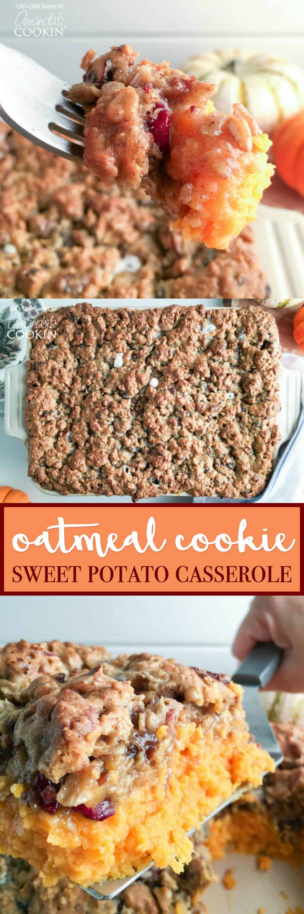An overhead photo of an oatmeal cookie sweet potato casserole.