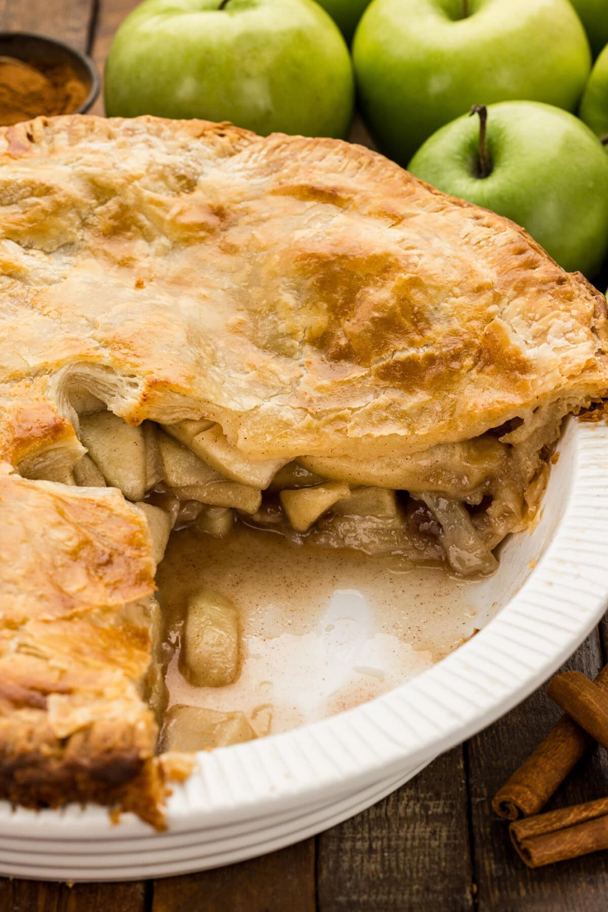 Homemade Apple Pie with slices removed