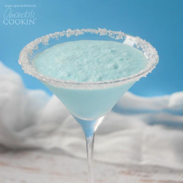A blended frostbite martini in a clear martini glass.