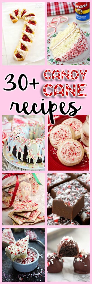 An assortment of photos of candy cane recipes.