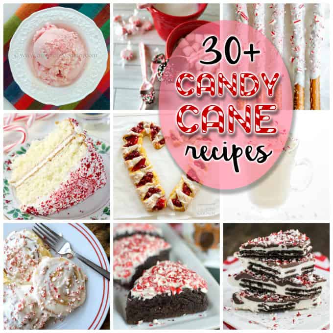 An assortment of photos of candy cane recipes.