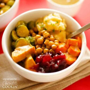 Enjoy those Thanksgiving leftovers in a colorful delicious bowl